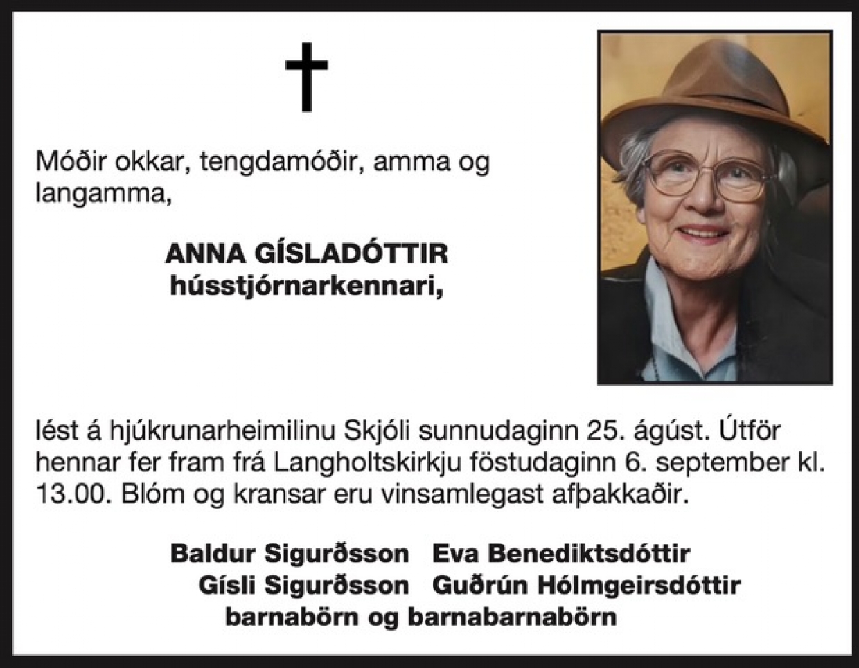 Anna Gísladóttir, hússtjórnarkennari er fallin frá